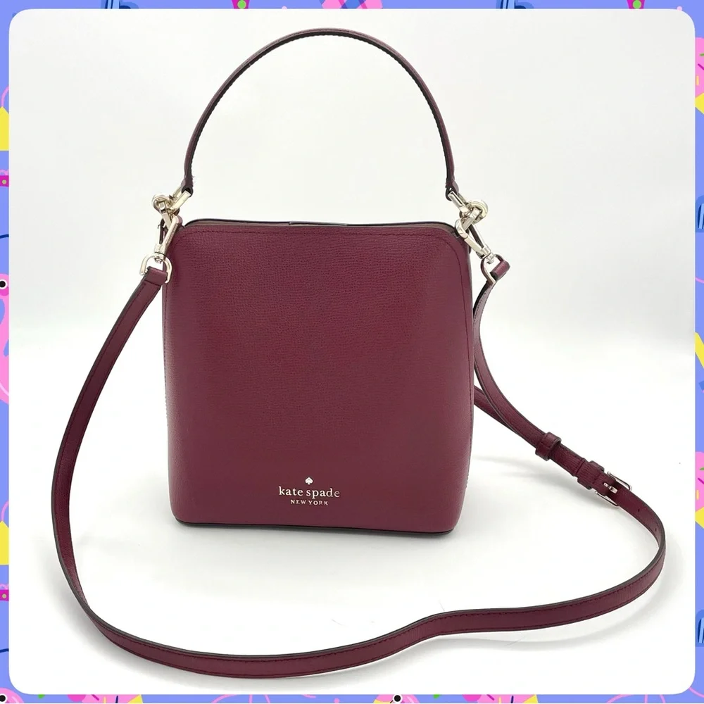 KATE SPADE Darcy Satchel Bucket Crossbody Bag Blackberry Burgundy Leather Purse